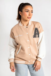 BEIGE VARSITY BASEBALL UNISEX JACKET