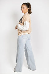 BEIGE VARSITY BASEBALL UNISEX JACKET