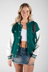 FOREST GREEN VARSITY BASEBALL UNISEX JACKET