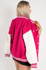 HOT PINK VARSITY BASEBALL UNISEX JACKET