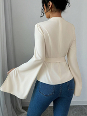 CASUAL SQUARE NECK FLARED CUFF WOMEN BLOUSE