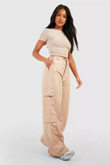 SHELL CARGO POCKET STRAIGHT LEG TROUSER-BEIGE