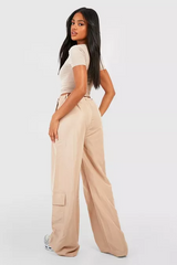 SHELL CARGO POCKET STRAIGHT LEG TROUSER-BEIGE