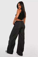 SHELL CARGO POCKET STRAIGHT LEG TROUSER-BLACK