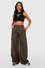 SHELL CARGO POCKET STRAIGHT LEG TROUSER-OLIVE