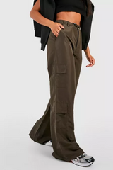 SHELL CARGO POCKET STRAIGHT LEG TROUSER-OLIVE