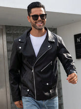 MEN ZIP UP PU LEATHER MOTO JACKET