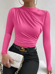 MOCK NECK RUCHED TEE