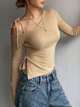 LACE-UP OPEN SHOULDER LONG SLEEVE TOP