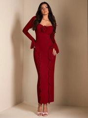 WOMEN'S 3D FLORAL DECOR RUFFLE HEM SWEET DRESS