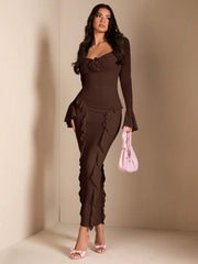 WOMEN'S 3D FLORAL DECOR RUFFLE HEM SWEET DRESS