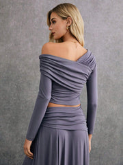 ASYMMETRICAL CROSS WRAP RUCHED FITTED CROPPED TOP