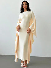 BOAT NECK LONG SLEEVE WAVY DRAPE DRESS