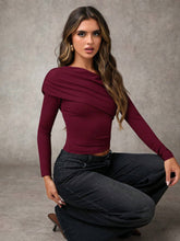 CASUAL ASYMMETRICAL COLLAR FITTED LONG SLEEVE TOP