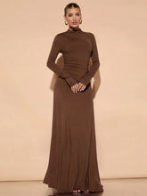 LONG SLEEVE MOCK NECK RUCHED DRESS