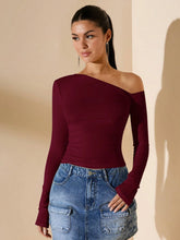 ASYMMETRICAL NECK LONG SLEEVE SLIM FIT CASUAL TOP