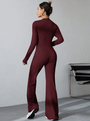 WOMEN'S PLEATED SLIM FIT TOP AND FLARED PANTS