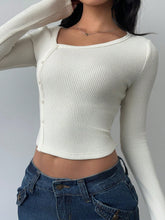 CASUAL SOLID COLOR KNIT LONG SLEEVE FITTED TOP