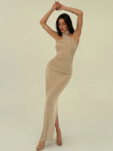 ONE SHOULDER RUFFLE DESIGN SLIM FIT PLEATED SPARKLY DRESS
