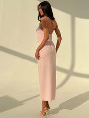 SOLID COLOR SLEEVELESS VEST & SKIRT SET