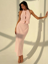 SOLID COLOR SLEEVELESS VEST & SKIRT SET