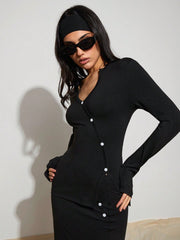 WOMEN SINGLE BREASTED LONG SLEEVE TOP AND PLEATED MINI SKIRT