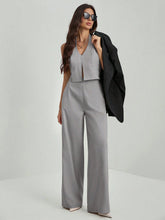 LADIES V-NECK BACKLESS SLEEVELESS TOP + WIDE-LEG PANTS