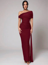 WOMEN'S PLEATED ASYMMETRIC DRAPED LONG DRESS