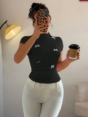 VERSATILE FRENCH STYLE RUFFLE BOW SHORT SLEEVE TOP
