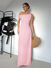 CASUAL SOLID COLOR ASYMMETRICAL DRESS