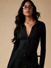 HENLEY NECKLINE LONG SLEEVE BUTTON FRONT TOP