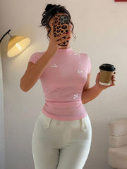 VERSATILE FRENCH STYLE RUFFLE BOW SHORT SLEEVE TOP