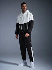 CONTRAST COLOR HOODED JACKET AND SWEATPANTS CASUAL SUIT