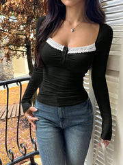 LACE CORSET SLIM FIT LONG SLEEVE TOP