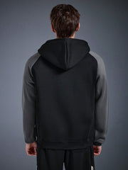 MEN'S FASHION COLOR BLOCK RAGLAN SLEEVE STRIPED HALF-ZIP HOODIE