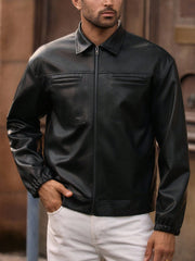 MEN'S CASUAL MULTI-POCKET PU LEATHER LONG SLEEVE JACKET