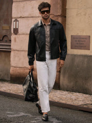 MEN'S CASUAL MULTI-POCKET PU LEATHER LONG SLEEVE JACKET