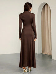 SOLID COLOR HALF-BUTTON FRONT KNIT DRESS