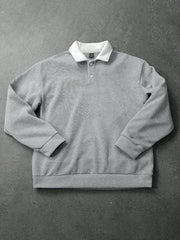 LOOSE FIT MEN'S CONTRAST COLLAR POLO NECK SWEATSHIRT