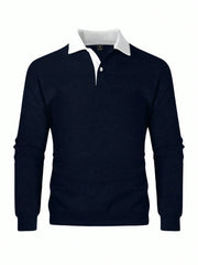 LOOSE FIT MEN'S CONTRAST COLLAR POLO NECK SWEATSHIRT
