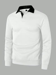 LOOSE FIT MEN'S CONTRAST COLLAR POLO NECK SWEATSHIRT