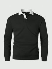 LOOSE FIT MEN'S COLOR BLOCK POLO LONG SLEEVE SWEATSHIRT