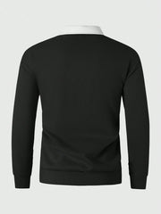 LOOSE FIT MEN'S COLOR BLOCK POLO LONG SLEEVE SWEATSHIRT
