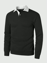 LOOSE FIT MEN'S COLOR BLOCK POLO LONG SLEEVE SWEATSHIRT