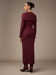 ROUND NECK FITTED LONG SLEEVE DRESS AND CLOAK