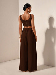 FISHBONE STRAP TOP AND WIDE LEG PANTS