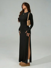 SIDE SLIT FITTED LONG SLEEVE DRESS