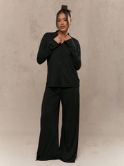 LONG SLEEVE BUTTON UP COLLARED SHIRT & WIDE LEG TROUSER LOUNGE SET