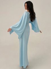 RUFFLED SHOULDERS WRAP-AROUND A-LINE SILHOUETTE DRESS