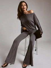 OFF-SHOULDER LOOSE-FIT TOP WITH FLARE MAXI PANT